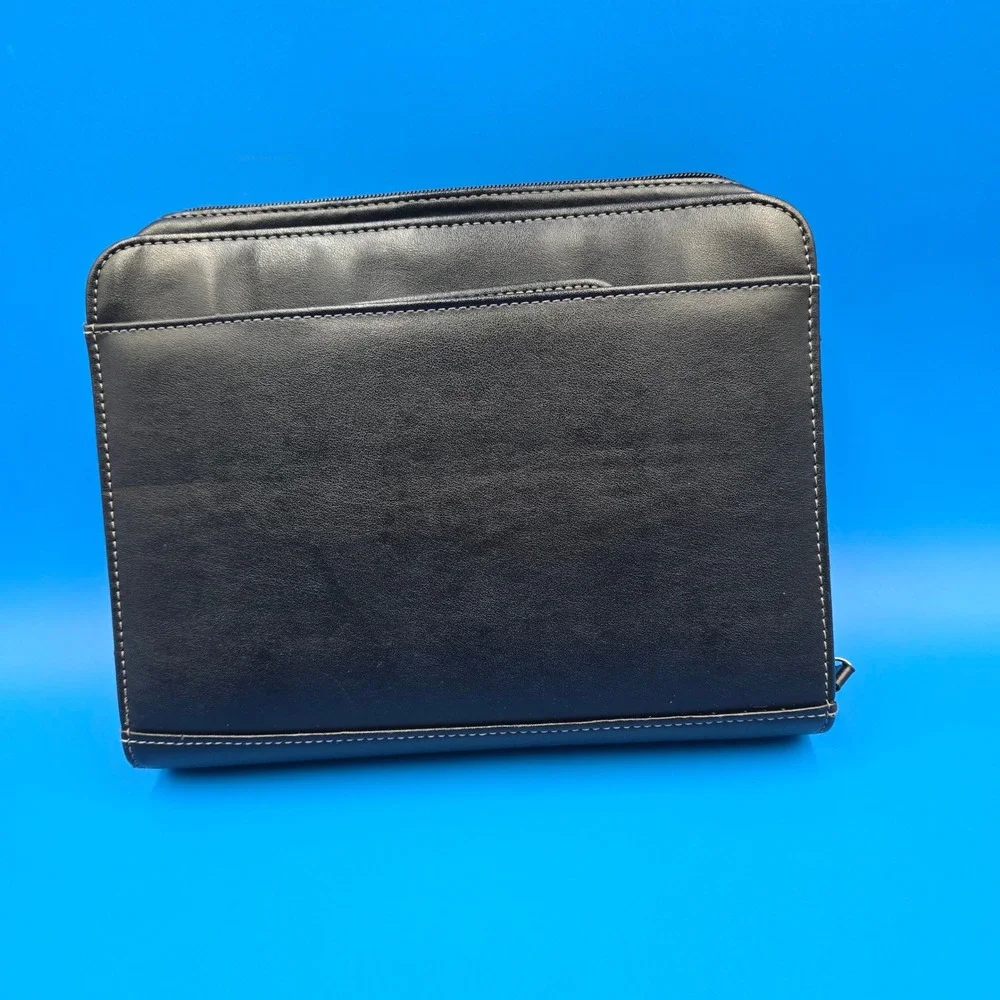 FranklinCovey Black Faux Leather 7 Ring Binder Planner Zip Portfolio Handle